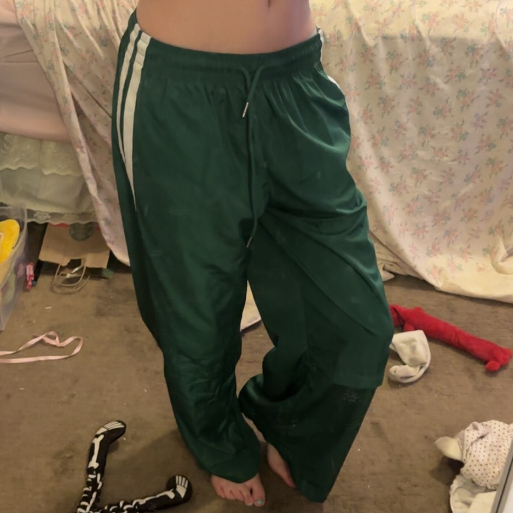 Edikted Dark Green And White Striped Track Pants